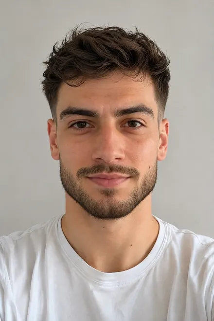 Exemple : le même jeune homme avec une barbe courte et les côtés dégradés