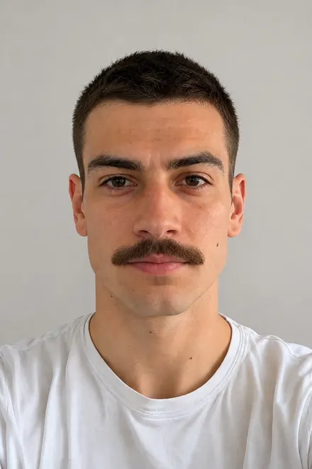 Exemple : le même jeune homme avec une moustache et les cheveux rasés courts